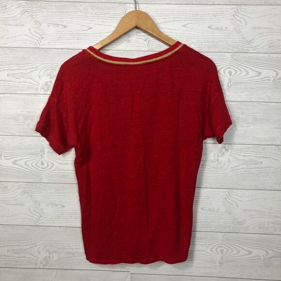 Chico's Women's Sweater Trim Linen Tee in Red Glow Short Sleeve Size 0/Small - Picture 4 of 6